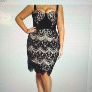 City Chic Black and White Lace Midi Dress